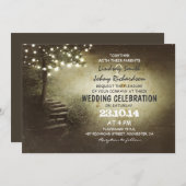ツリーとストリングライトのラスティックな結婚式の招待状 招待状 (正面/裏面)