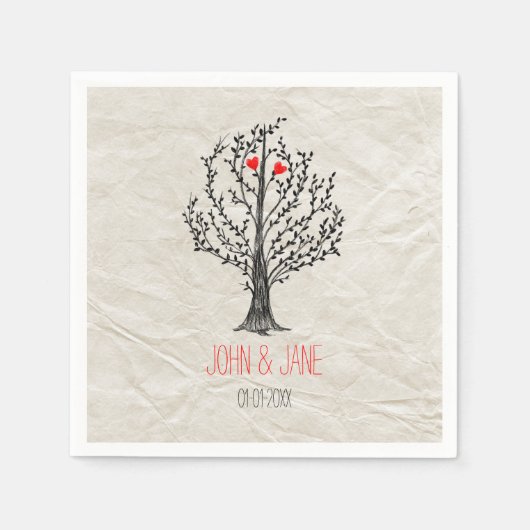 ツリーとハートテーマ スタンダードカクテルナプキン (正面)