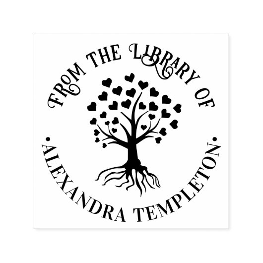 ツリーとハート離れ、ルーツライブラリのブック名 セルフインキングスタンプ (デザイン)