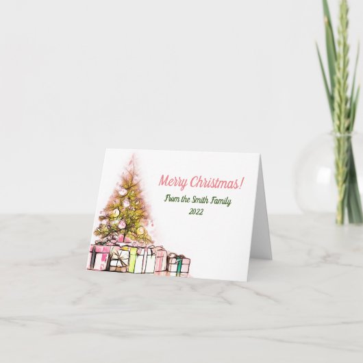 ツリーとプレゼントクリスマスカード サンキューカード (正面)