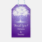 ツリーとライきらめくトパープル結婚の感謝 ギフトタグ (裏面)