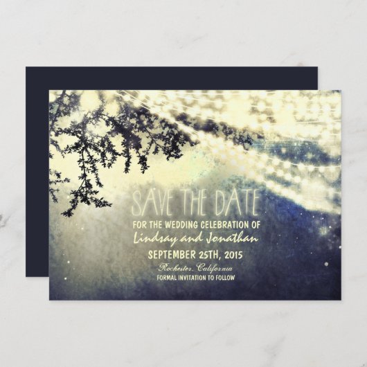 ツリーとライト素朴な日付カードを保存 セーブザデート (正面/裏面)