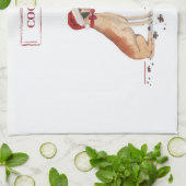 ツリーと大おもしろいきなダンのクリスマス犬 キッチンタオル (折り畳み)