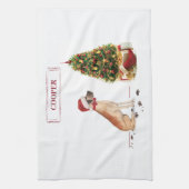 ツリーと大おもしろいきなダンのクリスマス犬 キッチンタオル (縦)