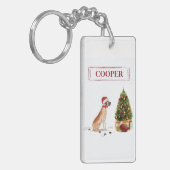 ツリーと大おもしろいきなダンのクリスマス犬 キーホルダー (正面左)