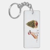 ツリーと大おもしろいきなダンのクリスマス犬 キーホルダー (正面左)