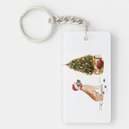 ツリーと大おもしろいきなダンのクリスマス犬 キーホルダー