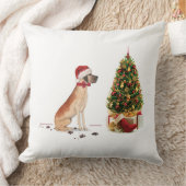 ツリーと大おもしろいきなダンのクリスマス犬 クッション (ブランケット)