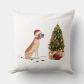 ツリーと大おもしろいきなダンのクリスマス犬 クッション (正面)