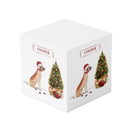 ツリーと大おもしろいきなダンのクリスマス犬 フォトキューブ (正面アングル)