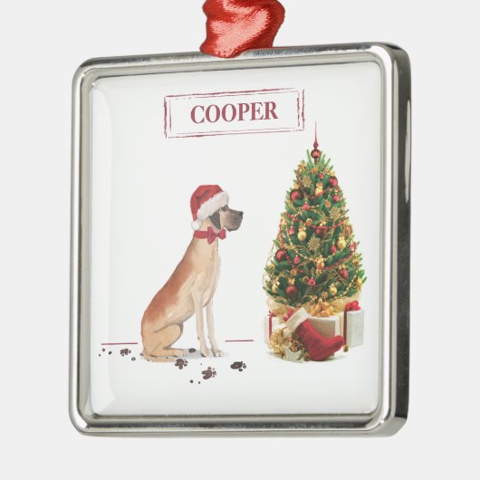 ツリーと大おもしろいきなダンのクリスマス犬 メタルオーナメント (左)