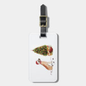 ツリーと大おもしろいきなダンのクリスマス犬 ラゲッジタグ (正面縦)