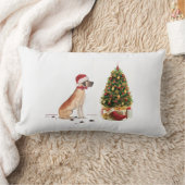 ツリーと大おもしろいきなダンのクリスマス犬 ランバークッション (ブランケット)