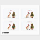 ツリーと大おもしろいきなダンのクリスマス犬 長方形シール (シート)