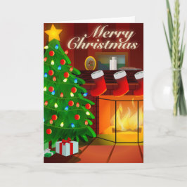 ツリーと暖炉クリスマスカード シーズンカード