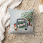 ツリーと自動車を備えたヴィンテージクリスマスピロー クッション (ブランケット)