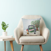 ツリーと自動車を備えたヴィンテージクリスマスピロー クッション (椅子)