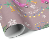 ツリーと願いを持つ赤ピンクのクリスマストラック ラッピングペーパー (ロールコーナー)