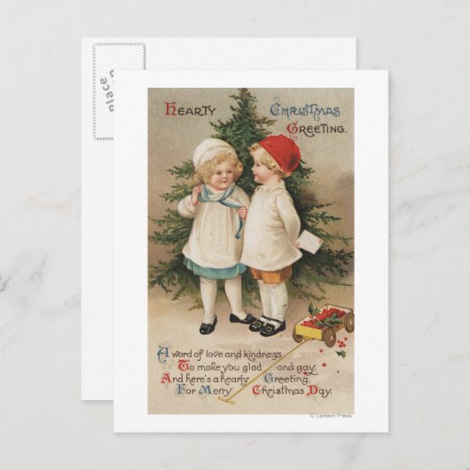 ツリーによる心のこもったクリスマスグリーティングキッズ シーズンポストカード (正面/裏面)