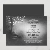 ツリーにストリングライトを飾ったラスティックなエンゲージメントパーティー 招待状 (正面/裏面)