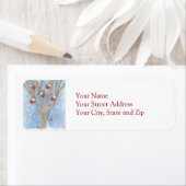 ツリーにバードハウスを持つクリスマス深紅色 ラベル (インサイチュ)