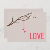 ツリーに2つのハートのバレンタインラブデザイン ポストカード (正面/裏面)