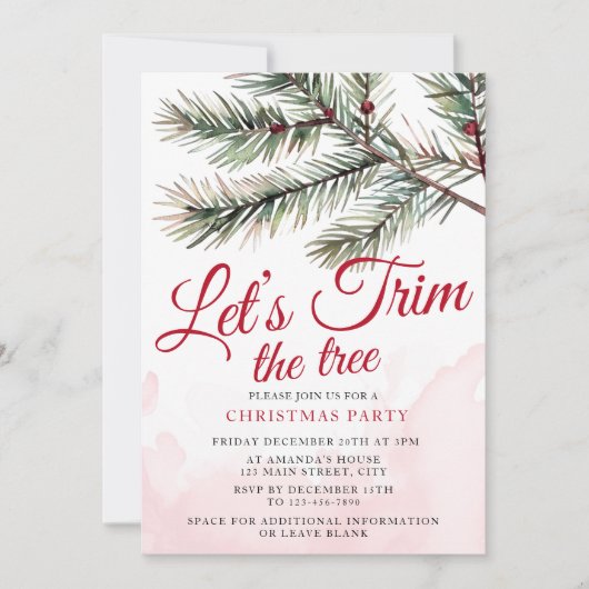 ツリーのクリスマスのパーティー水の色をトリミングしよう 招待状 (正面)