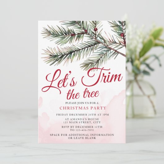 ツリーのクリスマスのパーティー水の色をトリミングしよう 招待状 (スタンド正面)