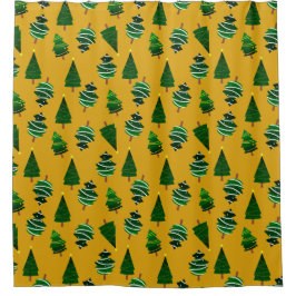 ツリーのクリスマスパターングリーンイエロー シャワーカーテン