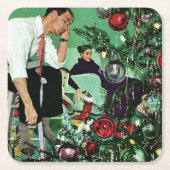 ツリーのトリミング スクエアペーパーコースター (正面)