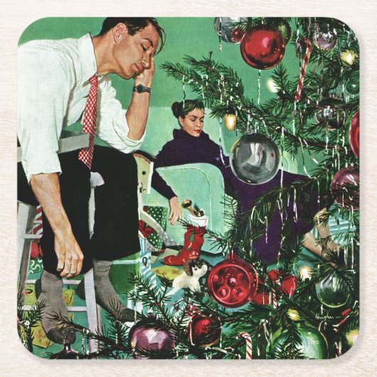 ツリーのトリミング スクエアペーパーコースター (正面)