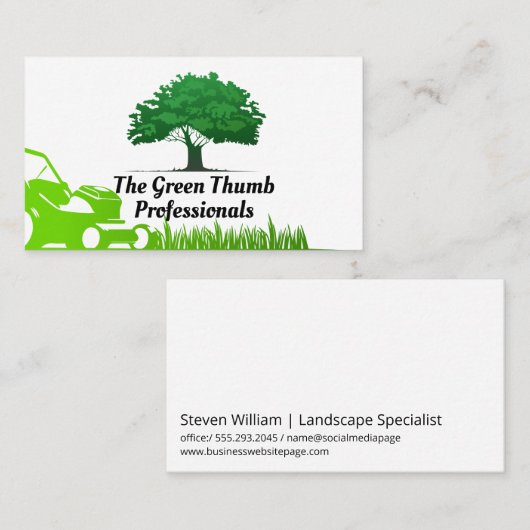 ツリーのロゴ | 芝刈り機と草 名刺 (正面/裏面)