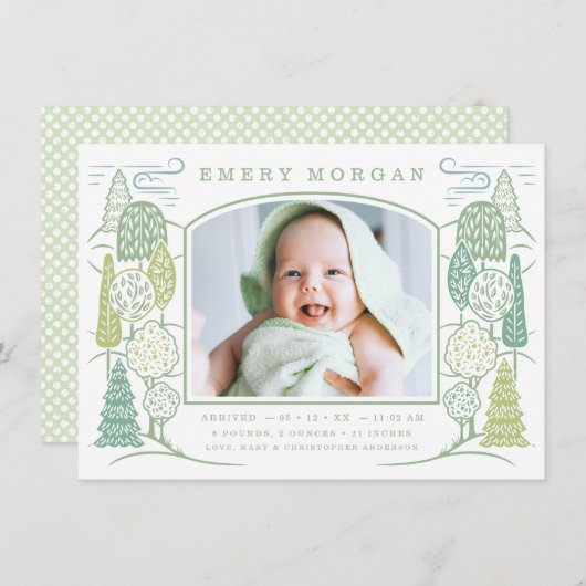 ツリーの一番上の誕生発表の緑 案内状 (正面/裏面)