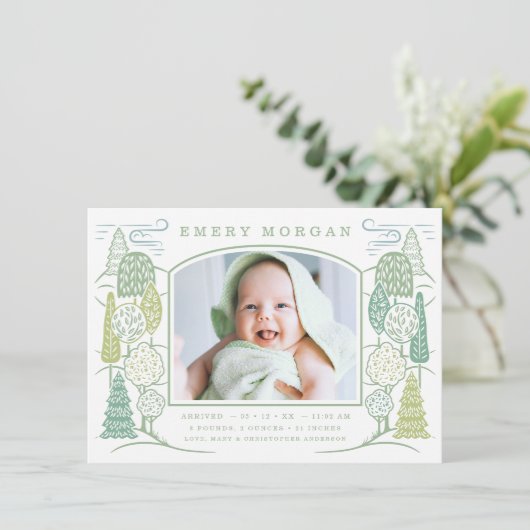 ツリーの一番上の誕生発表の緑 案内状 (スタンド正面)