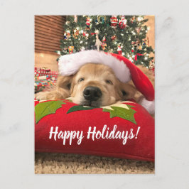 ツリーの下で眠っているクリスマスゴールデンレトリバー犬 シーズンポストカード