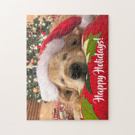 ツリーの下で眠っているクリスマスゴールデンレトリバー犬 ジグソーパズル