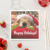 ツリーの下で眠っているクリスマスゴールデンレトリバー犬 スタンダードランチョンナプキン (インサイチュ)