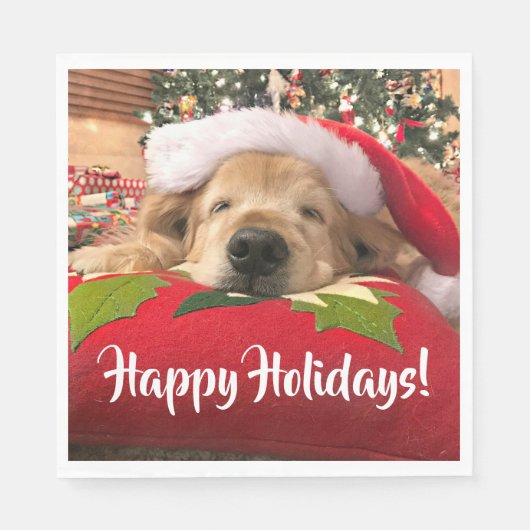 ツリーの下で眠っているクリスマスゴールデンレトリバー犬 スタンダードランチョンナプキン (正面)
