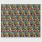 ツリーの下に贈り物を持つクリスマスゴールデンレトリバー ラッピングペーパー (フラット)