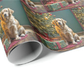 ツリーの下に贈り物を持つクリスマスゴールデンレトリバー ラッピングペーパー (ロールコーナー)