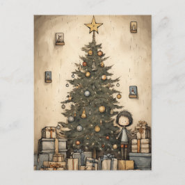 ツリーの下のクリスマスプレゼント シーズンポストカード