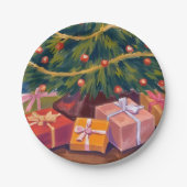 ツリーの下のプレゼント クリスマスホリデーパーティー ペーパープレート (正面)
