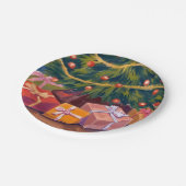 ツリーの下のプレゼント クリスマスホリデーパーティー ペーパープレート (アングル)