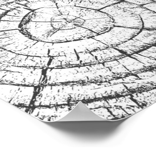 ツリーの成長リングや輪の白黒の指紋 ポスター (角)