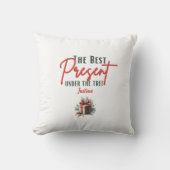 ツリーの最高の下にある表示、カスタマイズ可能なクリスマス クッション (正面)