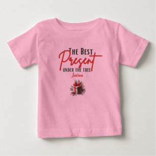 ツリーの最高の下にある表示、カスタマイズ可能なクリスマス ベビーTシャツ