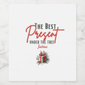 ツリーの最高の下にある表示、カスタマイズ可能なクリスマス ワインラベル (シングルラベル)