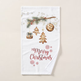 ツリーの枝、オーナメント、星 クリスマス バスタオルセット