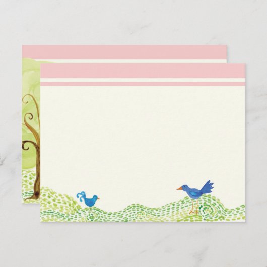 ツリーの生活、女お洒落の子ありがとうノートカード 招待状 (正面/裏面)