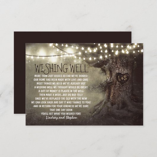 ツリーの結婚願いの素朴なカードを点灯 エンクロージャーカード (正面/裏面)